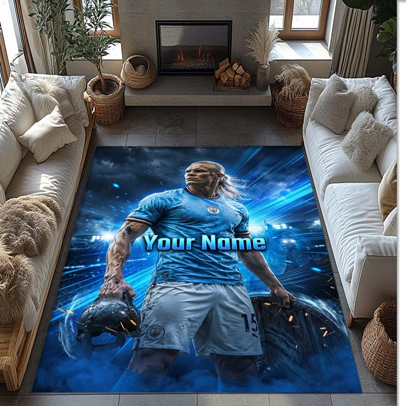 Erling Haaland Printed Crystal Velvet Rug Non‑Slip Crystal Velvet Carpet For Sofa Bedroom Indoor Home Decoration