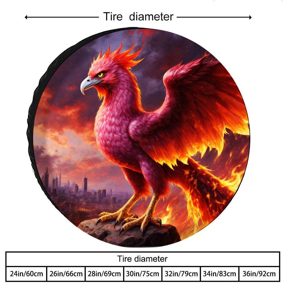 Fit Phoenix Flame Spare Tire Cover For SUV, Truck, Car - Heavy-Duty Polyester Trunk Wheel With Phoenix Rising Design, Compatible