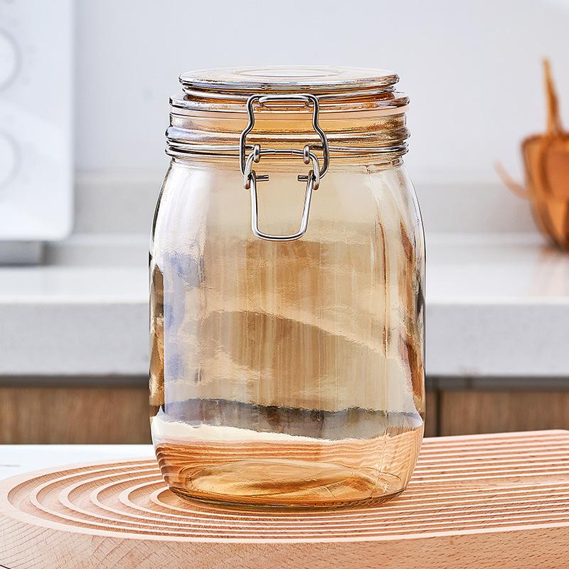 Amber new sealed jar food grade glass bottle soaked wine kimchi jar empty bottle sugar jar storage jar