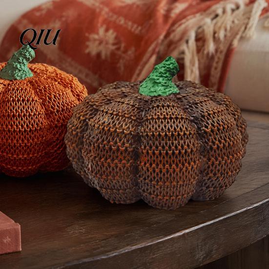 Indoor Fall Party Supplies Handmade Resin Pumpkin Figurine Halloween Decor, Simulated Knit Tabletop Statue, Ornaments Mini Holiday Ornament