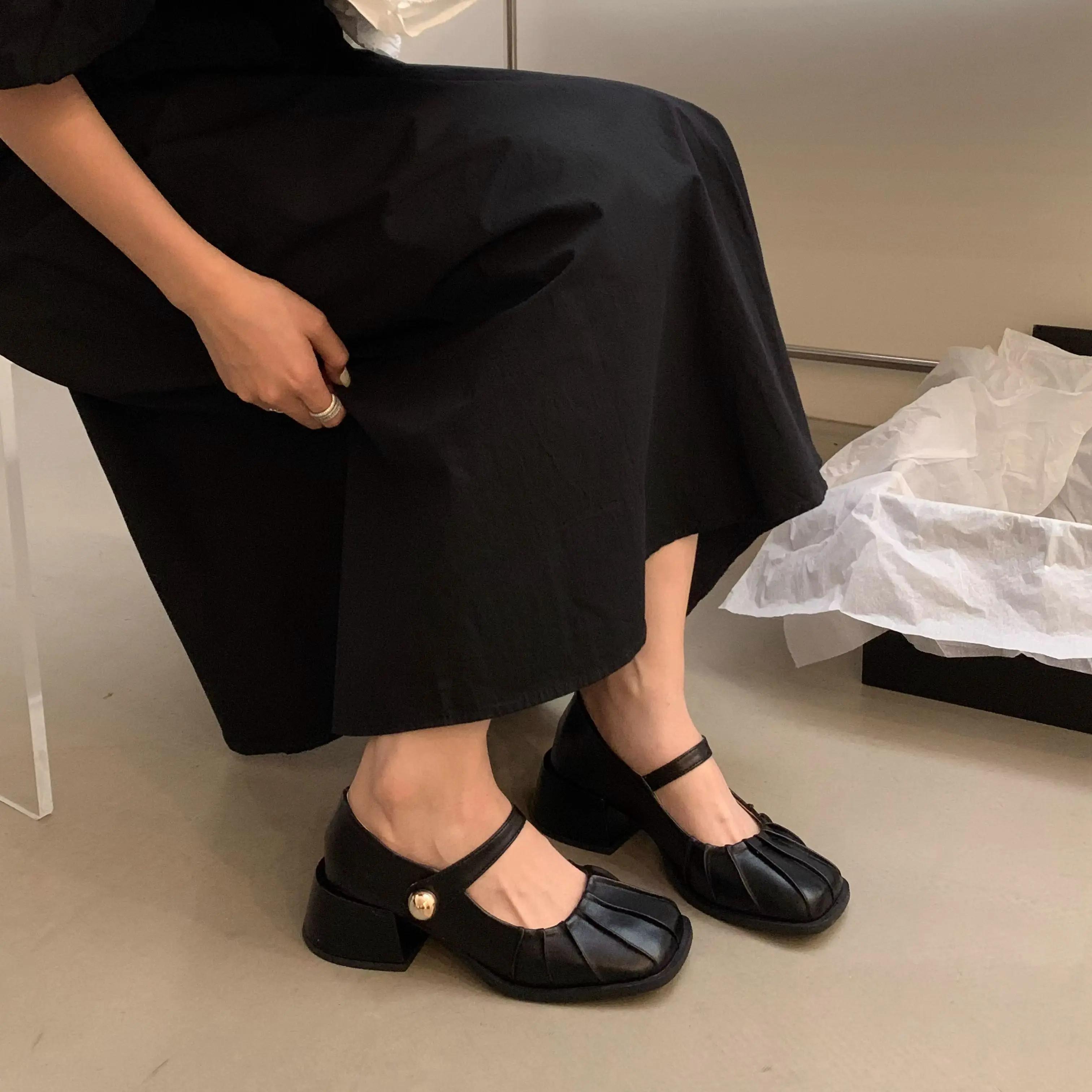 

Fashion Ladies Pumps Square Toe with Medium Heels Chunky Women s Shoes Mary Jane Block Heel Spring Popular Quick Delivery Wholesale Y2k 35