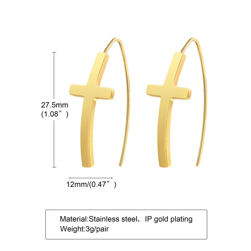 Women's Gold Stainless Steel Cross Earrings - Fashionable European and American Style (ED-513)