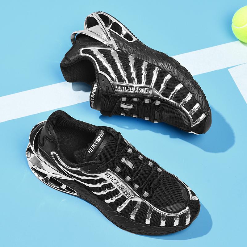 Scarpe da corsa su strada con ammortizzazione ad aria da uomo, tomaia traspirante, scarpe sportive leggere e alla moda per camminare, oro e argento st