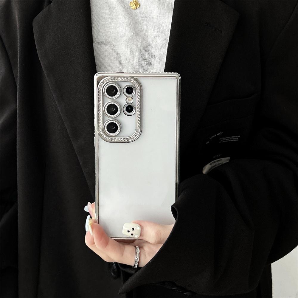 Luxury Plating Glitter Diamond Edge Clear Case For Samsung S24 S23 S22 Ultra Plus Camera Protection Transparent TPU Soft Cover