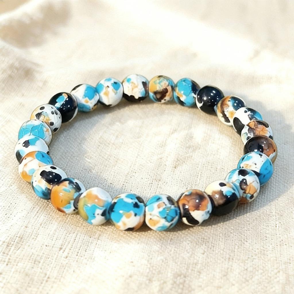 Bead Stone Bracelet, Vintage Multicolor Cardboard Lobster Clasp Bracelet Jewelry