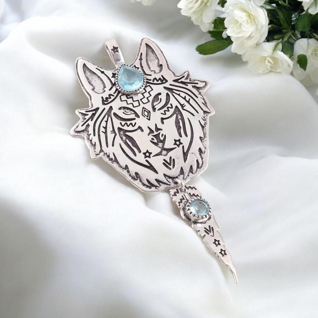 Genuine Sky Blue Topaz Gemstone 925 Sterling Silver Handmade Unique Pendant 4'' CP-26-3