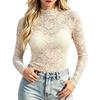 Women's Fashionable Sheer Lace Mesh Long Sleeve Blouse for Going Out