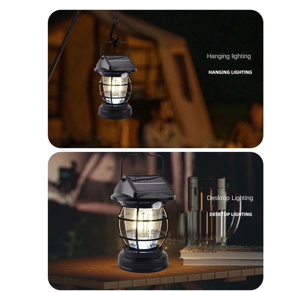 Solar Camping Lantern With Handle Waterproof Motion Sensor Camping Light Type-C Rechargeable High Brightness
