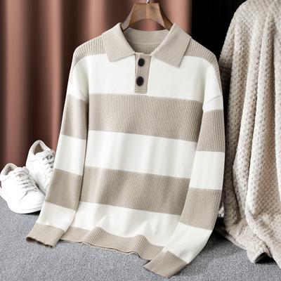 Autumn And Winter Men'S Striped Long-Sleeved Top Comfortable Casual Lapel Fashion Men'S Clothing