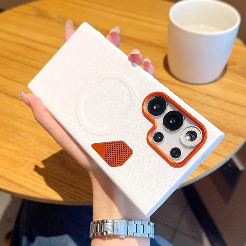 Business Smooth-touch Sle Leather Lens Magnetic Case For Samsung S26 Ultra S25 Edge S24 Plus Metal Heat Dissipation Holes Cover