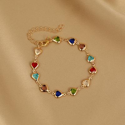 Korean Colorful Heart Bracelet For Women Exquisite Crystal Zircon Metal Chain Bracelets Bangles Girl Party Wedding Jewelry Gifts