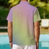 Women Short Sleeve Shirt Pink Green Blue Gradient Solid Lapel Button Up Top