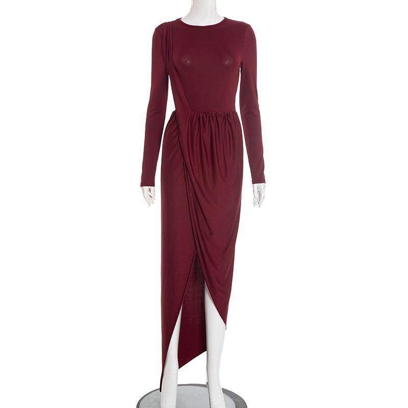 

Q25DS360: Women s Sexy Figure-Hugging Solid Color Long Sleeve Bodycon Slit Dress for Autumn and Winter Small