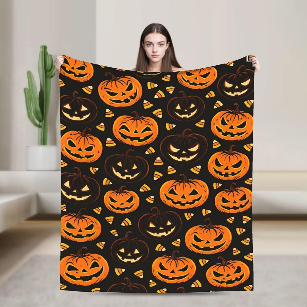 Cute Ghost Pumkin Skull Bat Blanket Warm Soft Throw Blanket Winter Decorative Couch Chair Sofa Bed Street Trend Bedspread