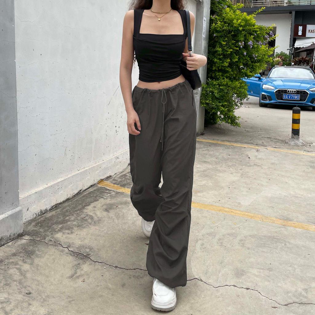 Falten Tanks für Frauen Solide Elegante Schlank Sexy Harajuku Minimalistischen High Street Y2k Kleidung Crop Tops Design