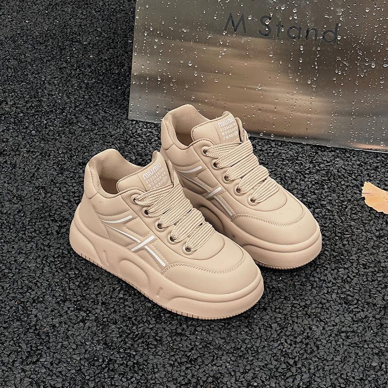 High-top Board Shoes Women's Lace-up Soft-soled Velvet Bread Shoes Winter New Platform Sports and Leisure Women's Shoes