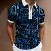 Trendy Chain Print Short Sleeve Polo Shirt, Zip Collar, Fashion Casual Top