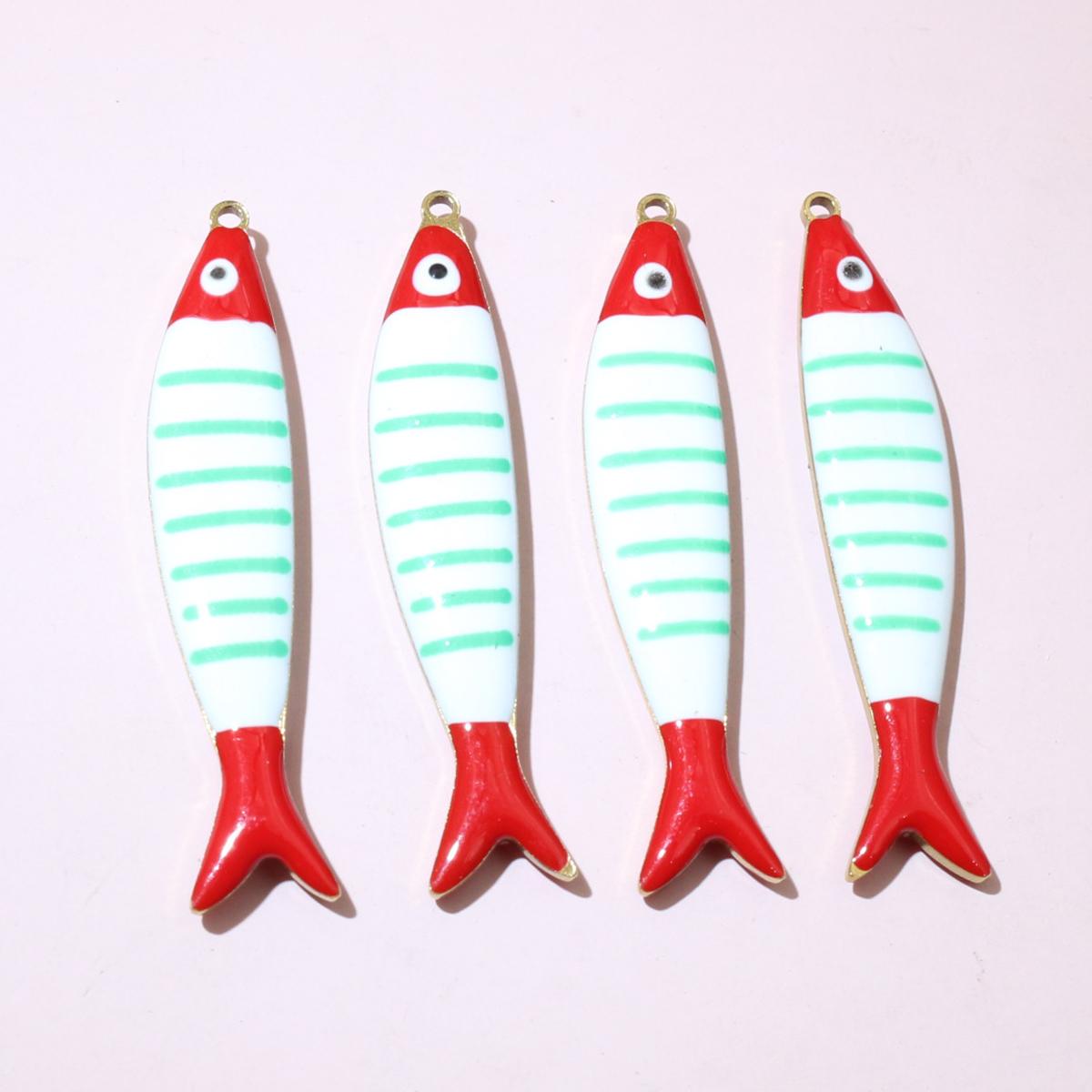 

10pcs 40x8mm Enamel Stripe Fish Charms Pendant Stainless Steel DIY Jewelry Making Accessories Findings for Necklace Earrings