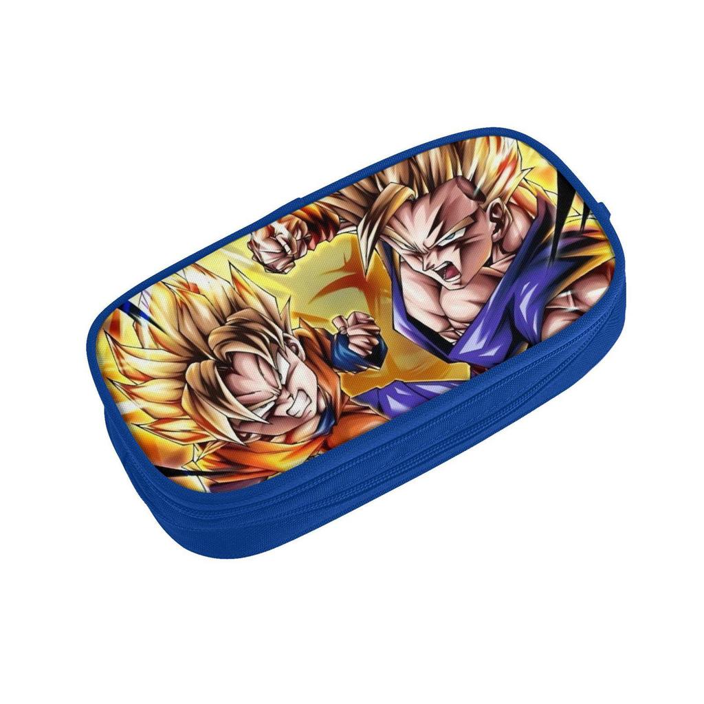 Dragon Ball Blue Double-Layer Pencil Case for Students, Goku Merchandise, Large Capacity, Wear-Resistant.