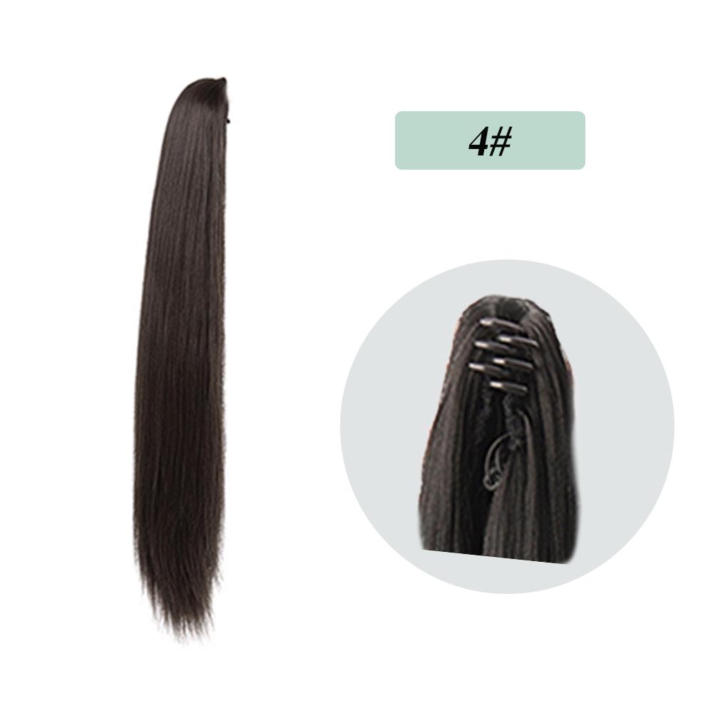 Bybrana Clip-on straight ponytail black brown synthetic hair wig