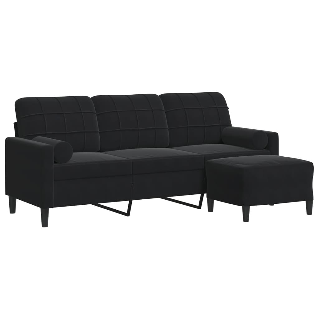 3 Seater Sofa with Ottoman Black 180 cm Velvet