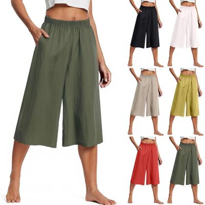 Women's Wide Leg Pants With Pockets Lightweight High Waisted  Caual Loose Cropped Trousers