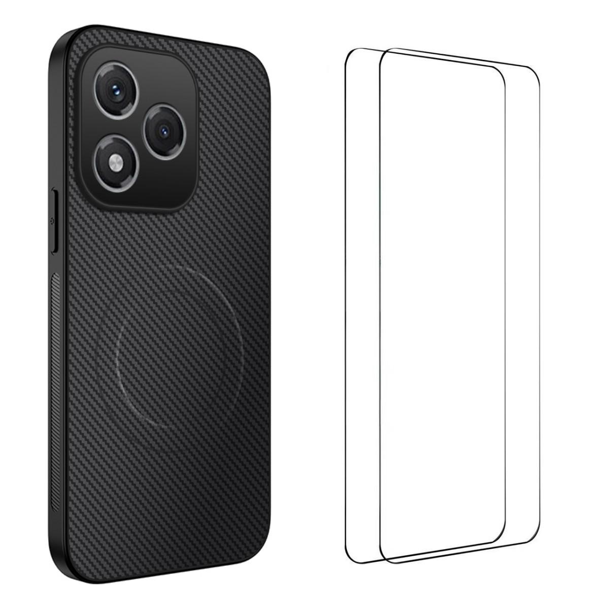 

Для Honor 400 Lite 5G Магнітний чохол WANLONFENG TQ1 Series Текстура вуглецевого волокна PC TPU Чохол для телефону з 2 шт. Захисними плівками для екрану