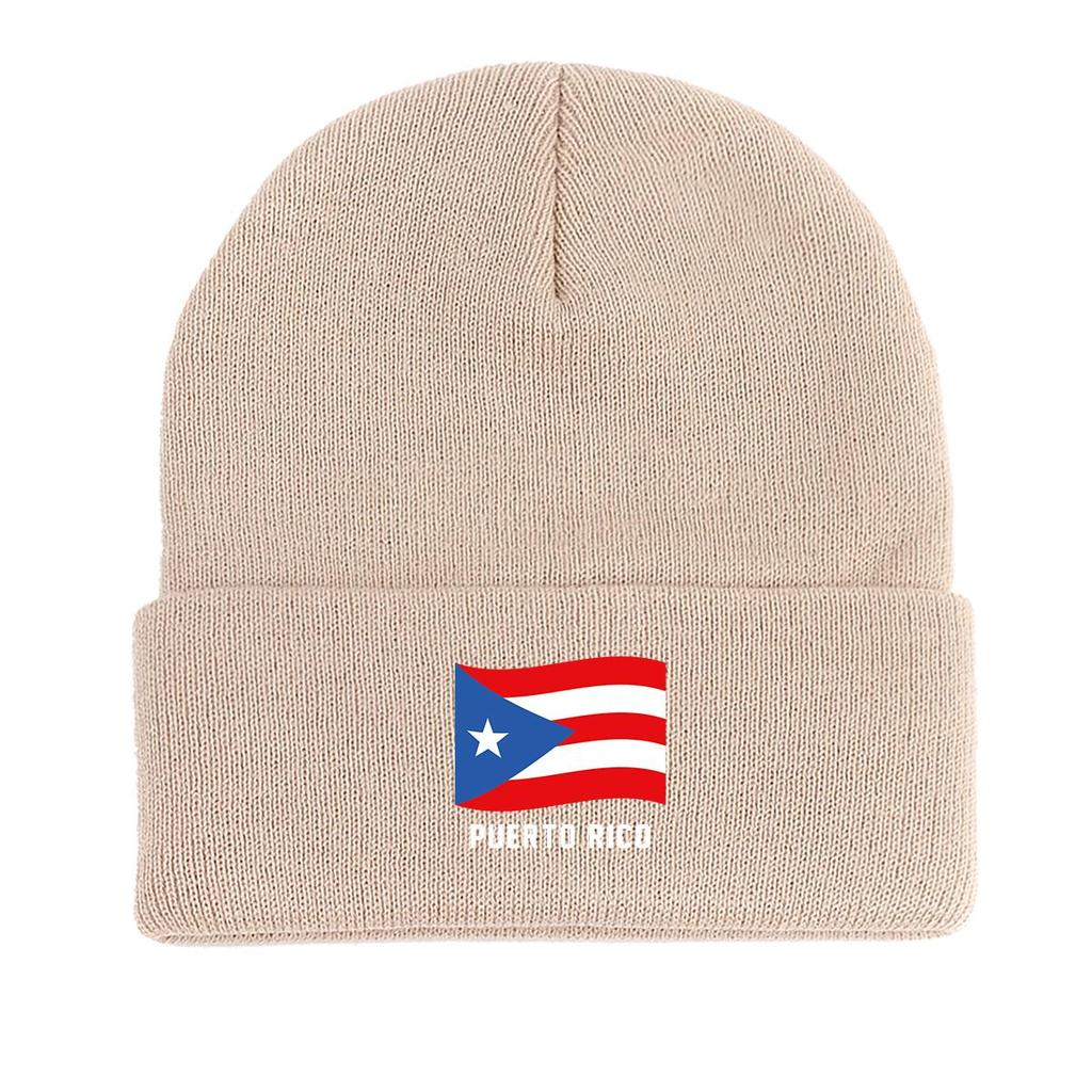 Flag of Puerto Rico Warm Knitted Cap Beanie, Patriotic Skullies Beanies Winter Candy Color Leisure Bobble Hat Knitted Hat Beanie