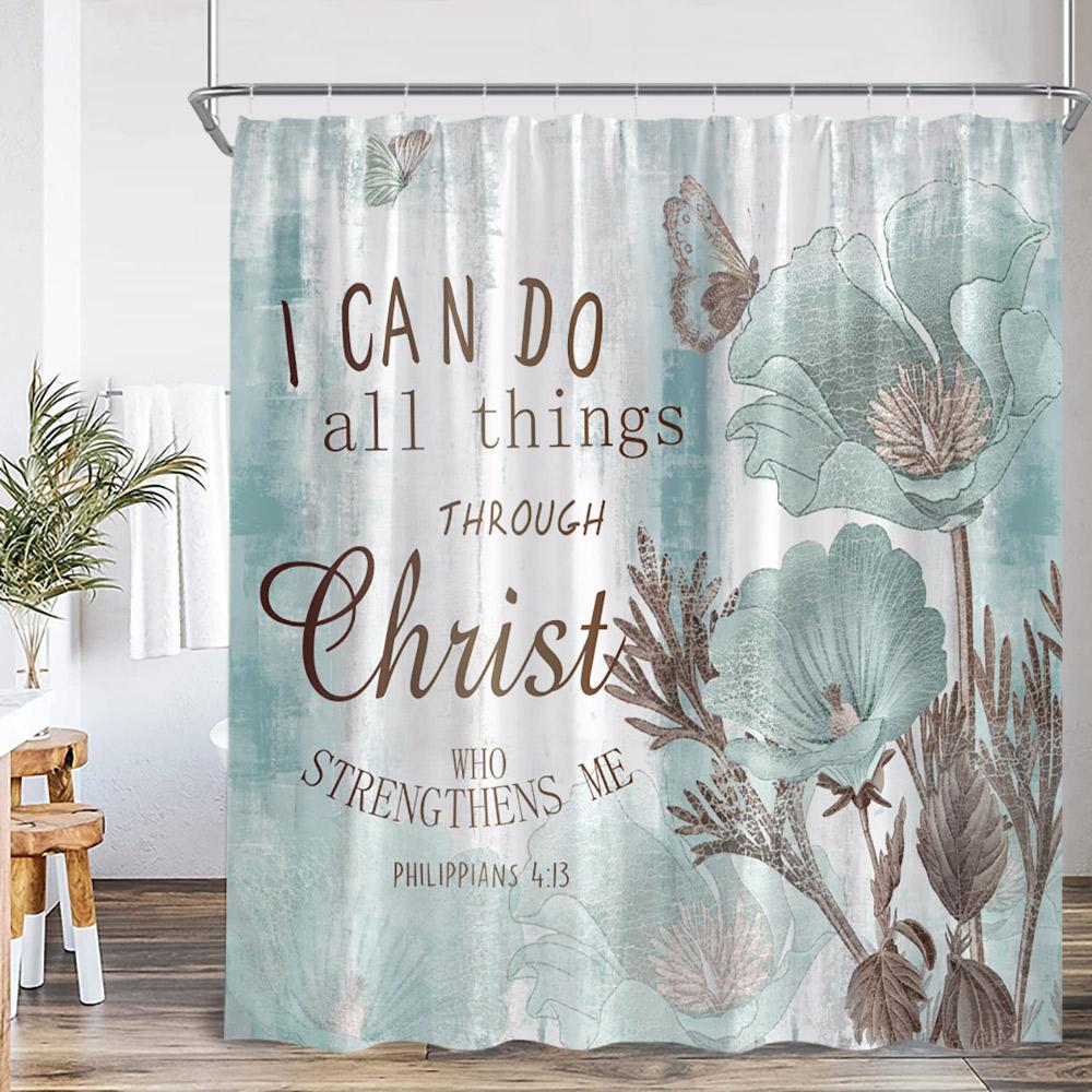 Motivational Quotes Farmhouse Shower Curtain Daisy Lavender Succulent Plant Spring Bath Curtain Vinatge Floral Bathtub Curtain