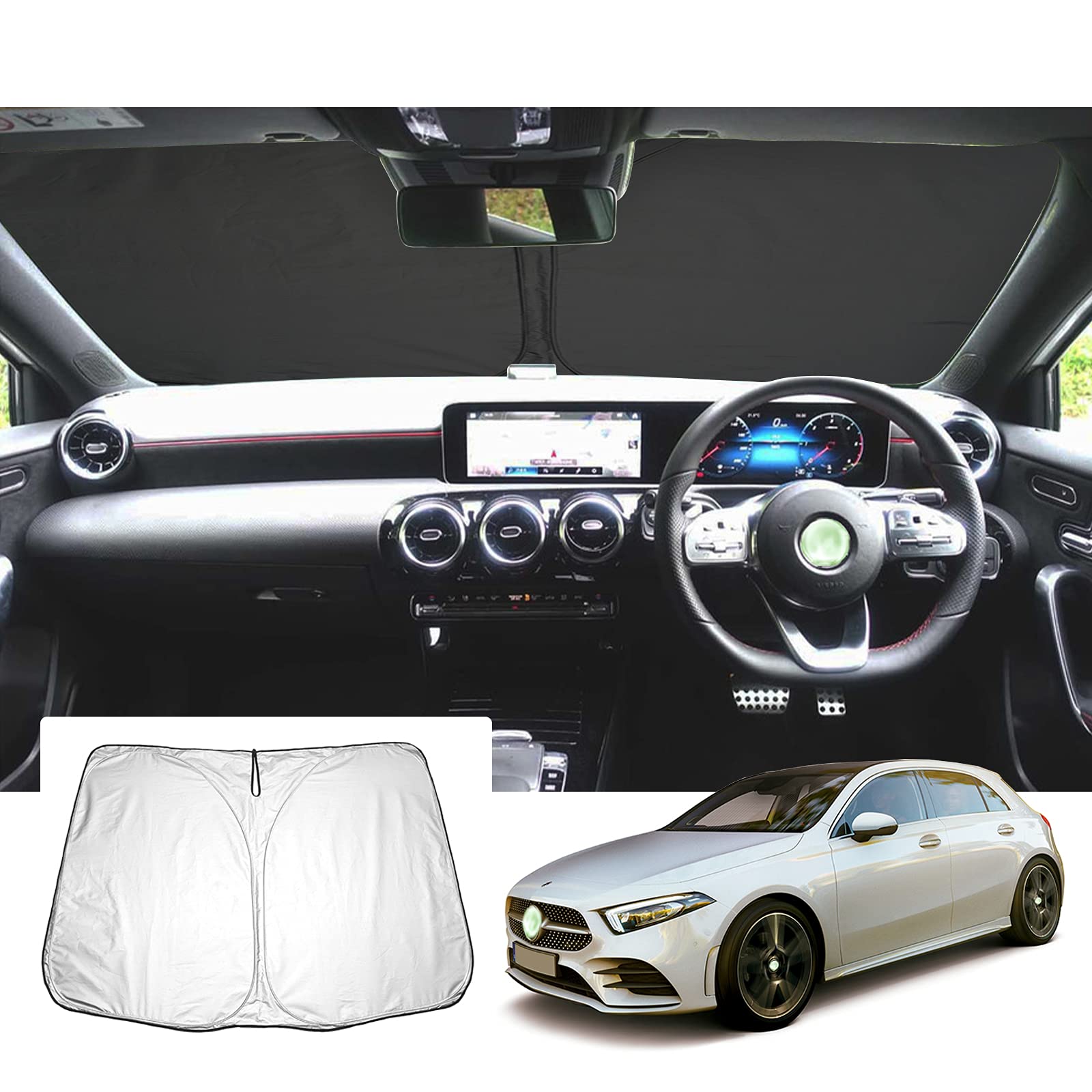 

GAFAT Car Sunshade for W177 UV Light Heat UV Sunshade with Storage Easy Car Interior Security Mercedes-Benz A-Class (4th Generation, 2018+) - чёрный