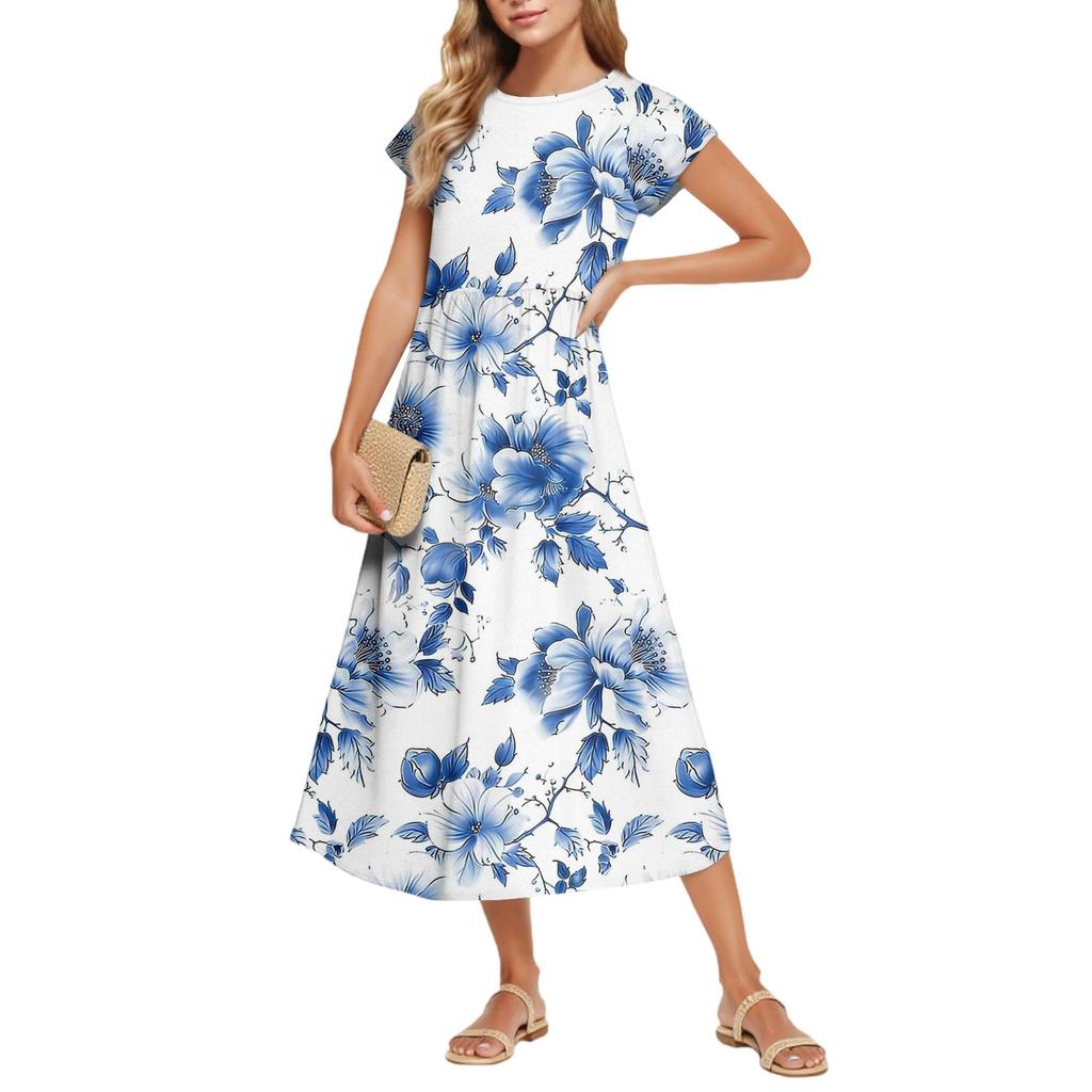 Women's Fashion Temperament Elegant Waisted Floral Casual Dresses