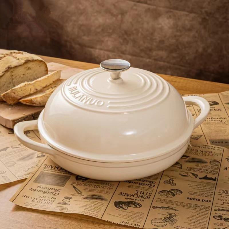 Forma de Pão de Ferro Fundido Esmaltado com Tampa 11 polegadas vermelha Forno de Pão de Ferro Fundido Forma para Assar Fermento Forno Holandês para Pão Utensílios de Cozinha