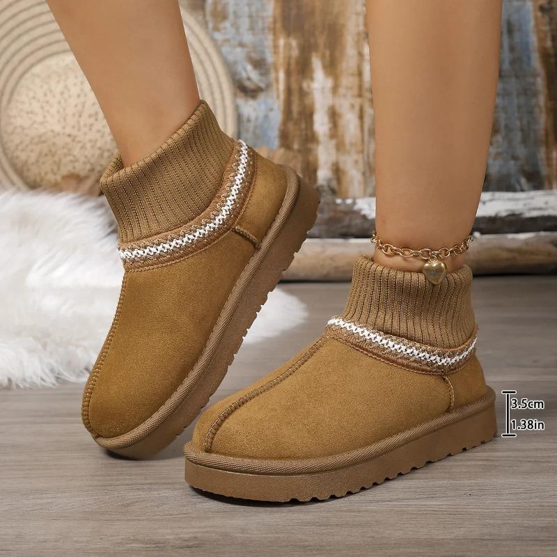 Warm Knitted Snow Boots Women's round Toe Cotton Boot Thick Bottom Platform Rubber Sole Winter Fashion Korean Style Booties