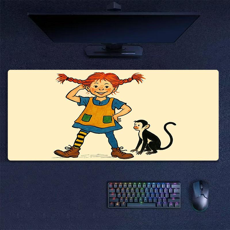 Pippi Cartoon Mouse Pad, Large Gaming Desk Mat, Non-slip XXL Mousepad for Laptop & Tablet, Mini PC Playmat with Stitched Edges