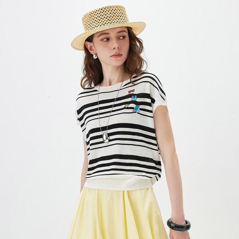 Women's Linen Blend Striped Short Sleeve T-Shirt