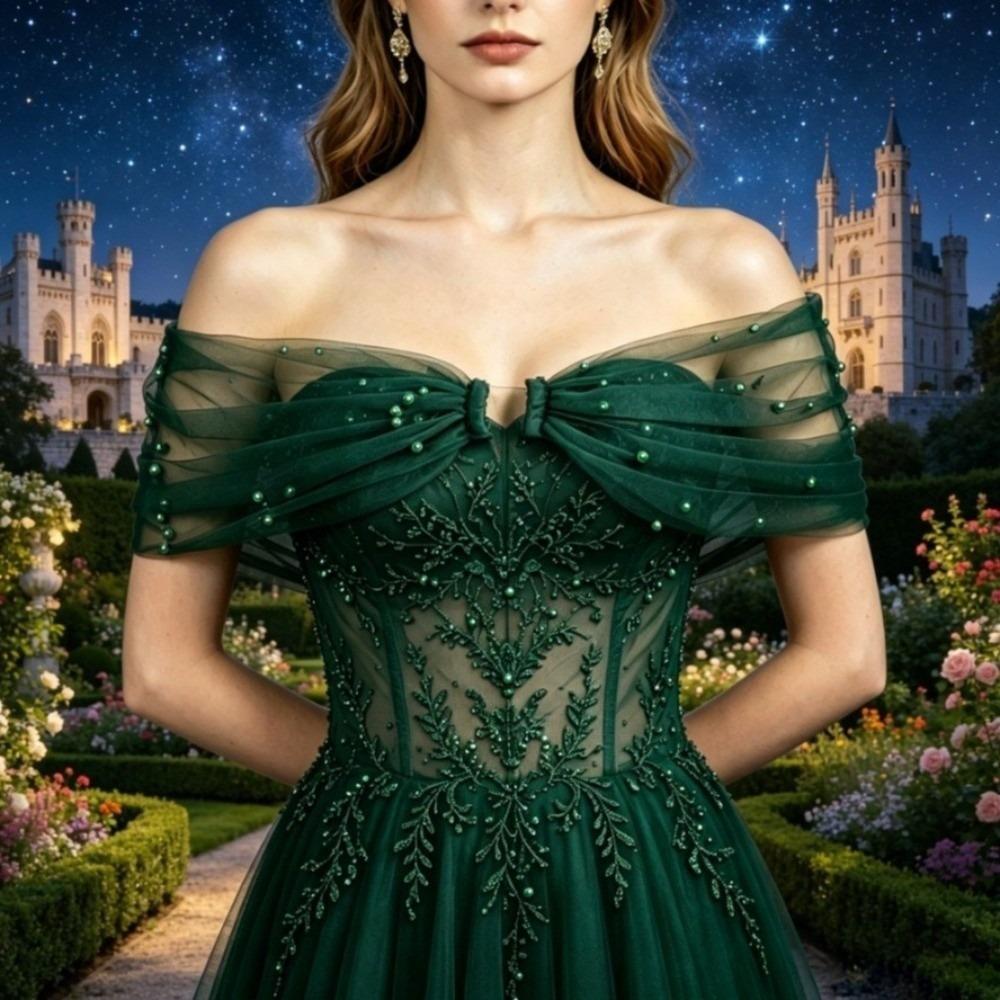 Solid Color Off Shoulder Sleeves With Pearls Detachable Shoulder Straps  Party