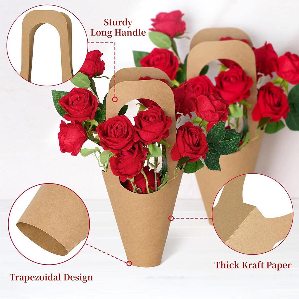 20pcs Kraft Paper Flower Gift Bags For Valentine Wedding