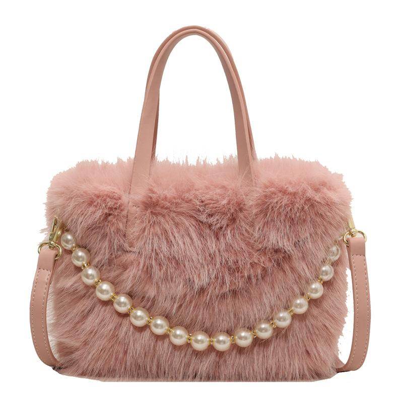 

Женская сумка модная имитация жемчуга плюшевая женская сумка осень и зима новая повседневная на плечо мессенджер Without pendant розовый