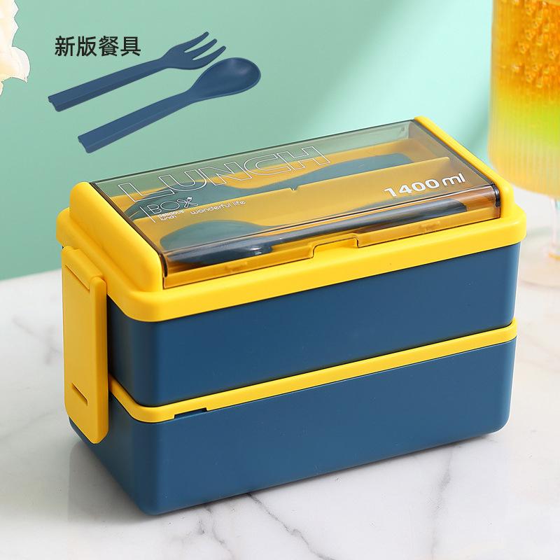 Food-grade microwaveable lunch box, double-layer bento box, compartmented lunch box with cutlery and small sauce container