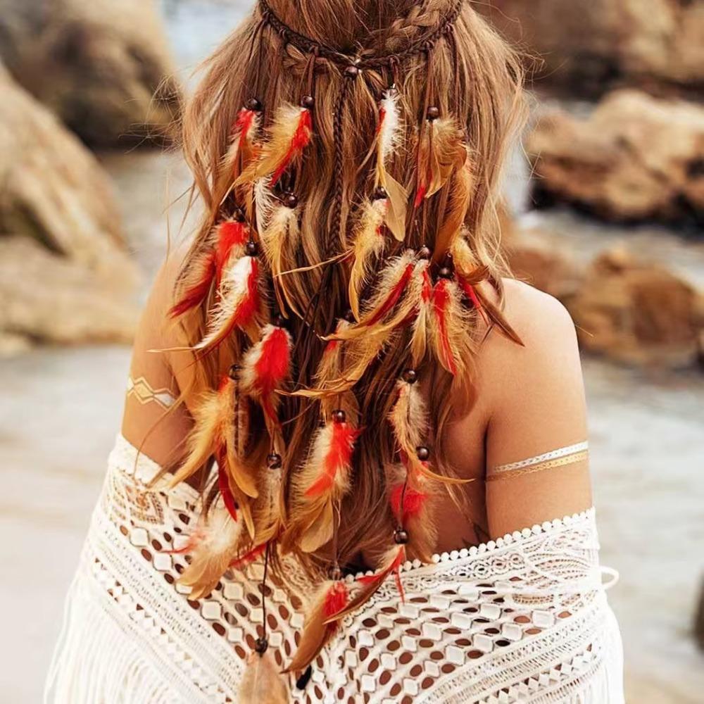 Quasten Boho Stil Kopfschmuck Verstellbar Regenbogen Indisches Stirnband Retro Feder Stirnband Maskerade