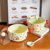 ins cartoon polka dot instant noodle bowl with lid student dormitory snail powder bowl binaural ceramic soup bowl high-value tableware