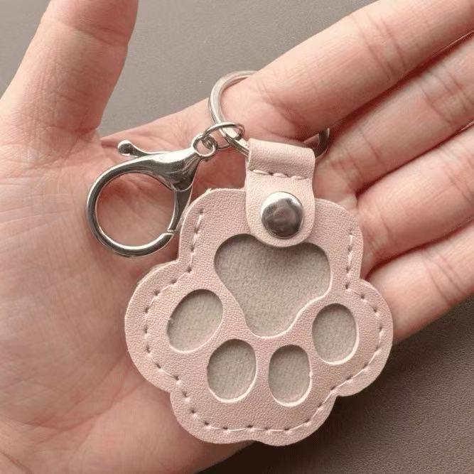 Leather Pet Fur Keychain with Dog Paw Charm