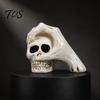Dark Style Desktop Decoration Halloween Skull Hand Sculpture, Gothic Skeleton Head Figurine, Spooky Resin Creative Tricky Festival Gift for