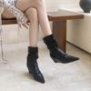 2025 Herbst neue europäische und amerikanische spitze Zehen Keil Temperament französische Mode plissiert zwei Damen Stiefeletten