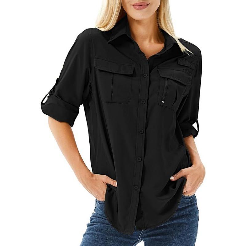 Camicia da Donna Casual a Maniche Corte Traspirante, Elastica, Asciugatura Rapida, con Zip, Colletto Reversibile e Tasca