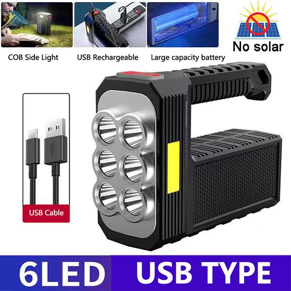 

8Led USB/Solar Перезаряджуваний ліхтарик Відкритий багатофункціональний водонепроникний світлодіодний прожектор великої дальності Батарея Тактичні ліхтарі 6 COB-No solar