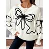Elegant Tops for Women Streetwear Autumn New Fashion Three-dimensional Bow Round-neck Long Sleeves Pullover Sweater