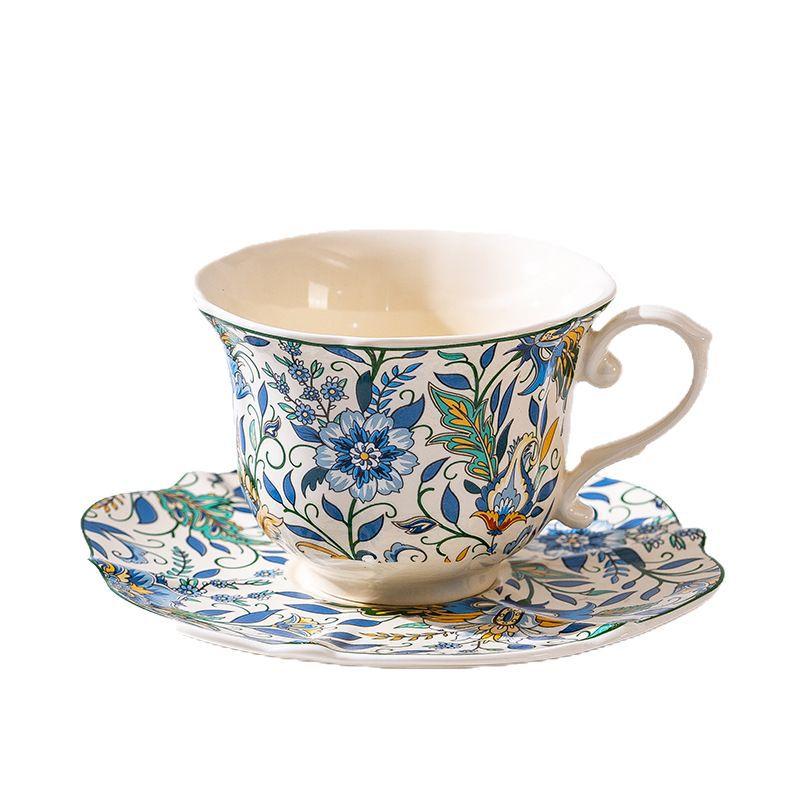 High-End Retro Blue And White Series Luxury Afternoon Tea Cup Saucer Set, High-End Light Luxury Souvenir