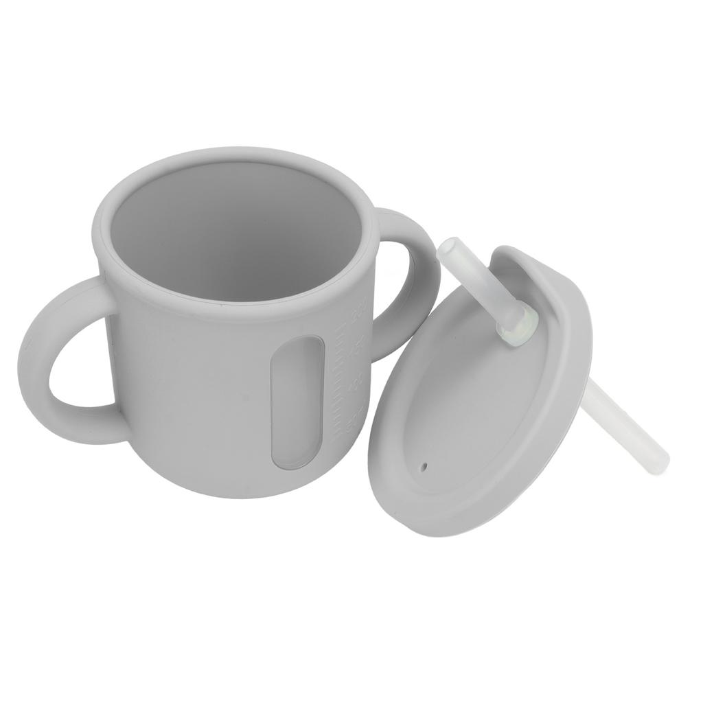 Silicone Sippy Cups Double Handles Lightweight Toddler Training Cup with Tight Leakproof Cover for Home Travelling Grey