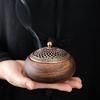 Walnut Wood Ruyi Incense Burner Chinese Style Hollow Carved Lid Solid Wood Sandalwood Holder Base Tray for Home Meditation Room